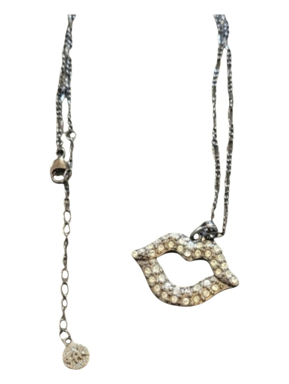 Crystal Lip Pendant Necklace - Silver